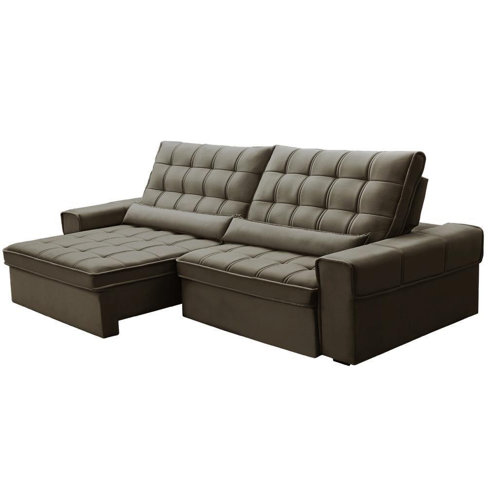 Sofá Retrátil Reclinável Para Sala 4 Lugares 290cm Nebrasca F04 Veludo Marrom - Lyam Decor - 1