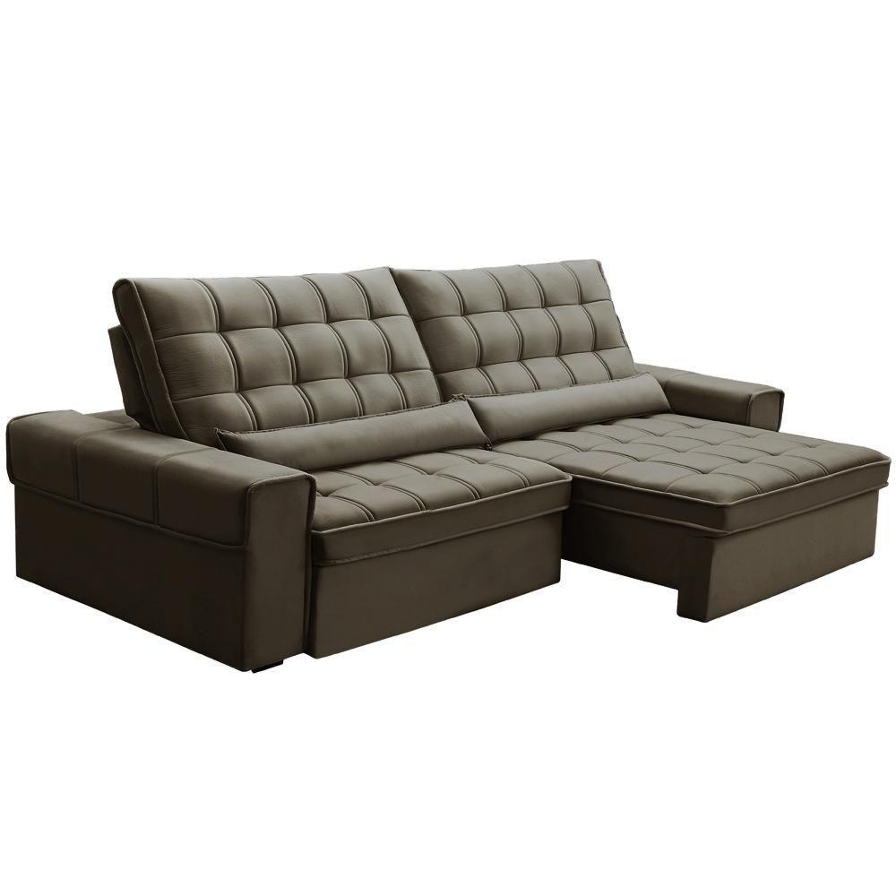 Sofá Retrátil Reclinável Para Sala 4 Lugares 290cm Nebrasca F04 Veludo Marrom - Lyam Decor - 5