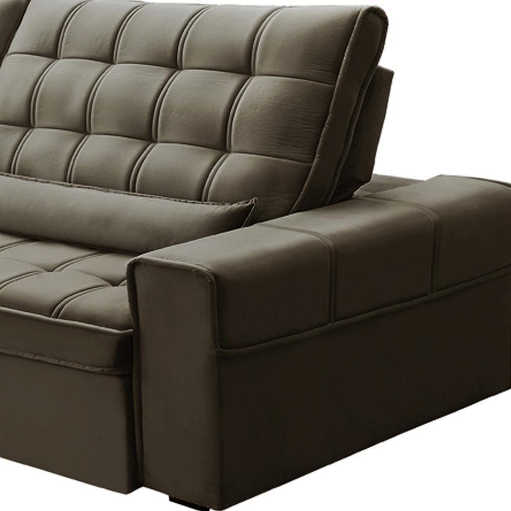 Sofá Retrátil Reclinável Para Sala 4 Lugares 290cm Nebrasca F04 Veludo Marrom - Lyam Decor - 6