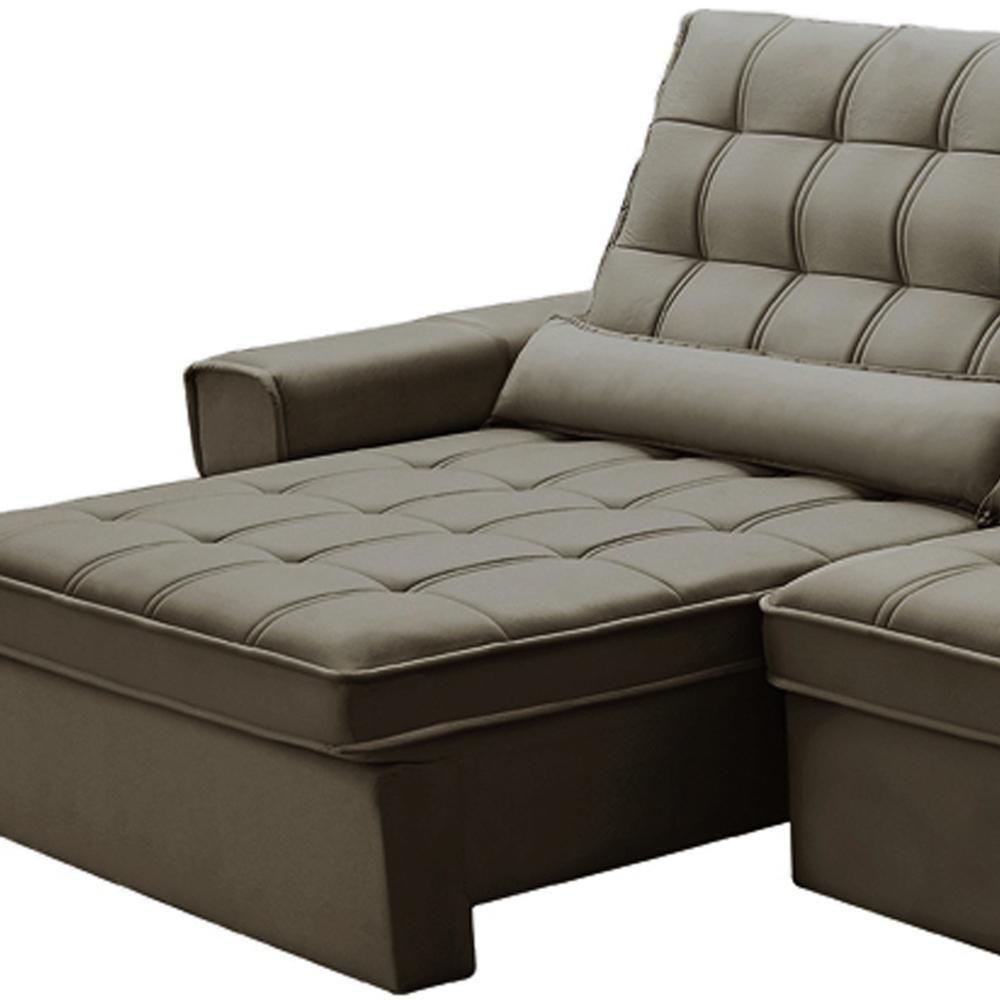 Sofá Retrátil Reclinável Para Sala 4 Lugares 290cm Nebrasca F04 Veludo Marrom - Lyam Decor - 7