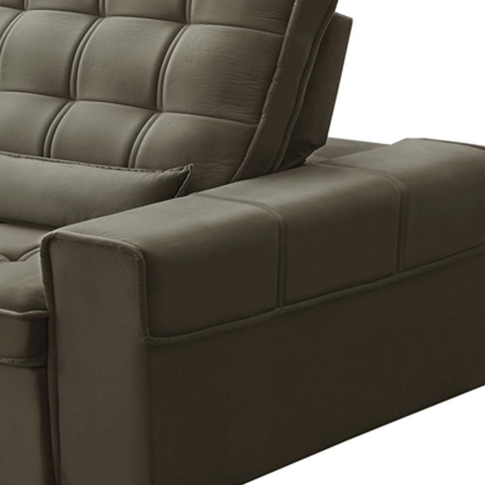 Sofá Retrátil Reclinável Para Sala 3 Lugares 250cm Nebrasca F04 Veludo Marrom - Lyam Decor - 3