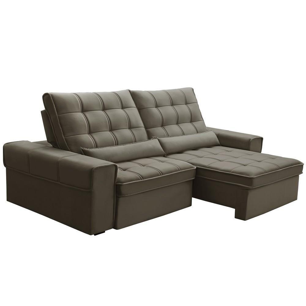 Sofá Retrátil Reclinável Para Sala 3 Lugares 250cm Nebrasca F04 Veludo Marrom - Lyam Decor - 4