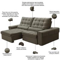 Sofá Retrátil Reclinável Para Sala 3 Lugares 250cm Nebrasca F04 Veludo Marrom - Lyam Decor - 6