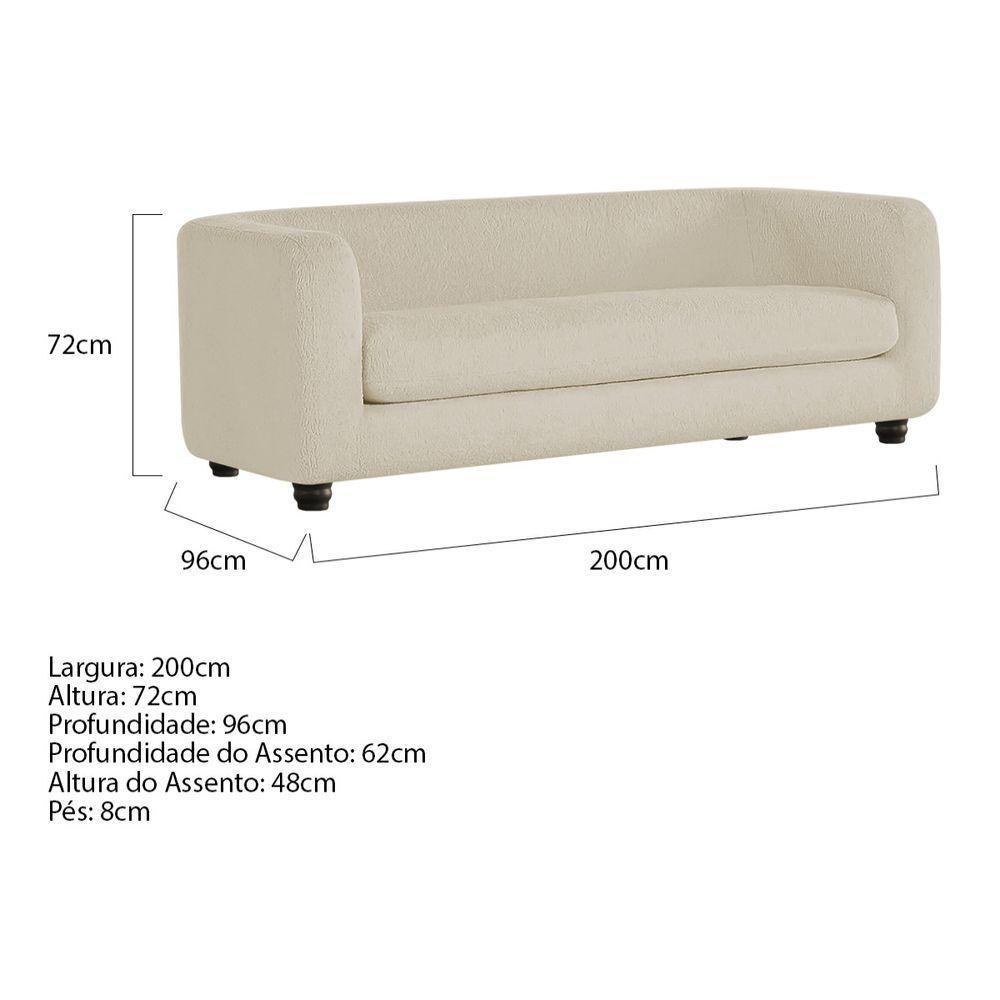 Sofá 3 Lugares Luxo Recepção Escritorio Sala Veneza 200cm Linho - Doce Sonho Móveis Bege - 10
