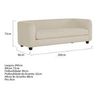 Sofá 3 Lugares Luxo Recepção Escritorio Sala Veneza 200cm Linho - Doce Sonho Móveis Bege - 2