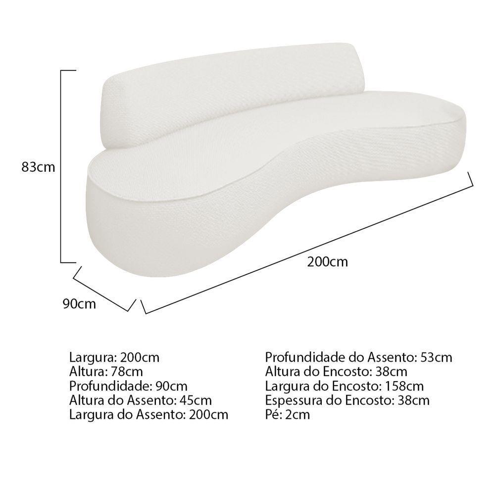 Sofá Curvo 3 Lugares Amsterdã 200cm Bouclé Branco - 3