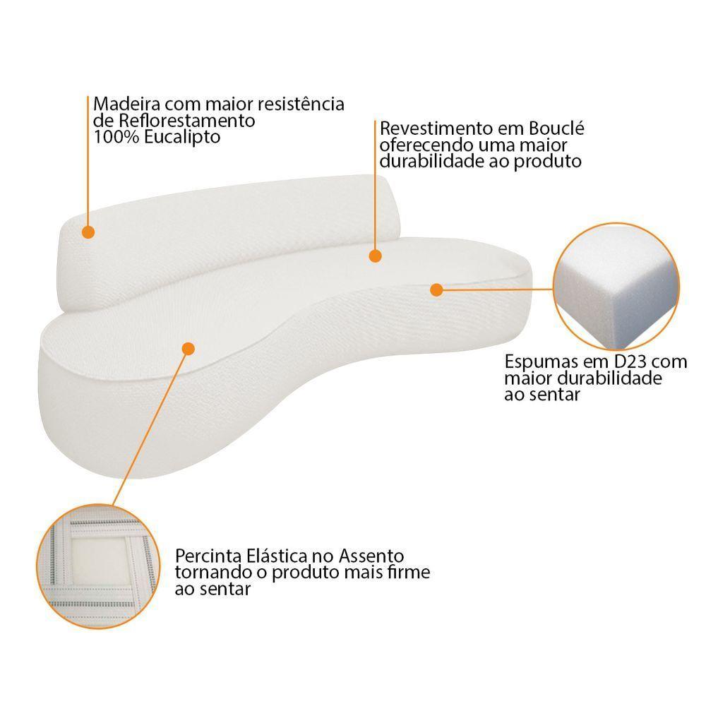 Sofá Curvo 3 Lugares Amsterdã 200cm Bouclé Branco - 4