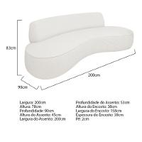 Sofá Curvo 3 Lugares Amsterdã 200cm Bouclé Branco - 3