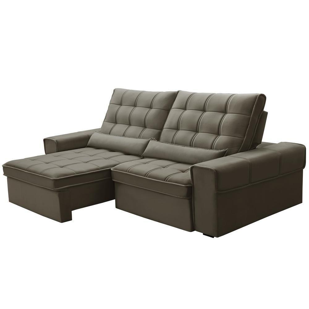 Sofá Retrátil Reclinável Para Sala 3 Lugares 230cm Nebrasca F04 Veludo Marrom - Lyam Decor - 1