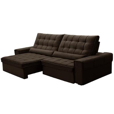 Sofá Retrátil Reclinável Para Sala 4 Lugares 290cm Nebrasca F04 Veludo Marrom Escuro - Lyam Decor