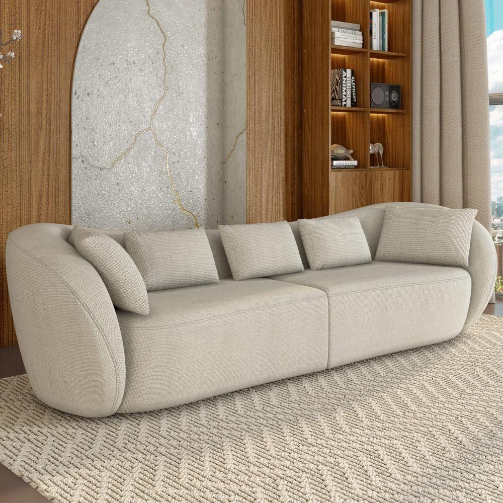 Sofá 3 Lugares Para Sala Living Orgânico 212cm Eça P08 Linho Itacaré Bege - Lyam Decor - 2