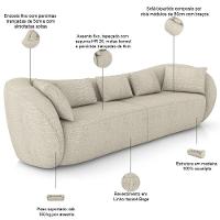 Sofá 3 Lugares Para Sala Living Orgânico 212cm Eça P08 Linho Itacaré Bege - Lyam Decor