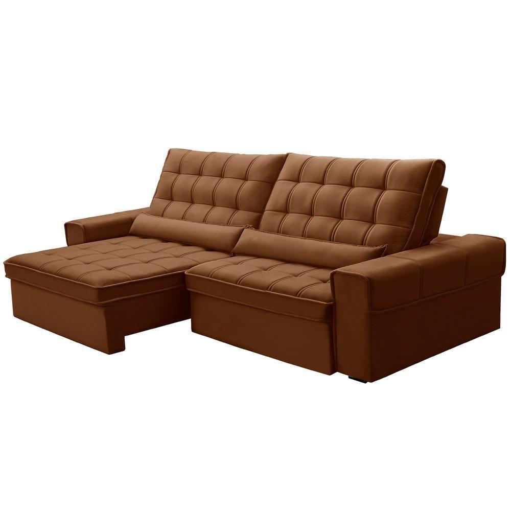 Sofá Retrátil Reclinável Para Sala 4 Lugares 290cm Nebrasca F04 Veludo Terracota - Lyam Decor - 1