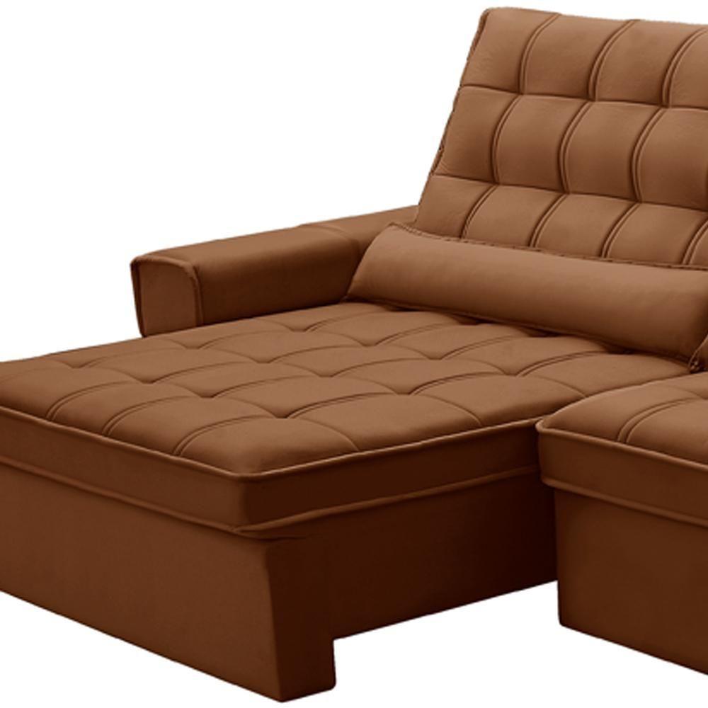 Sofá Retrátil Reclinável Para Sala 4 Lugares 290cm Nebrasca F04 Veludo Terracota - Lyam Decor - 6