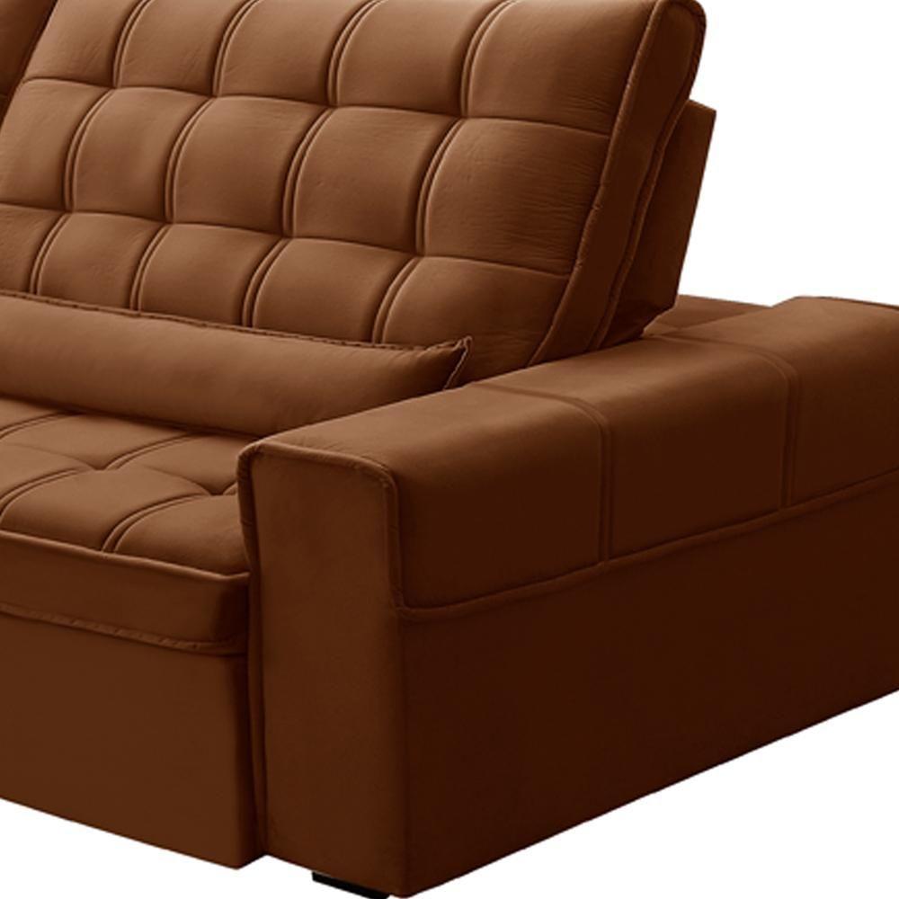 Sofá Retrátil Reclinável Para Sala 4 Lugares 290cm Nebrasca F04 Veludo Terracota - Lyam Decor - 7