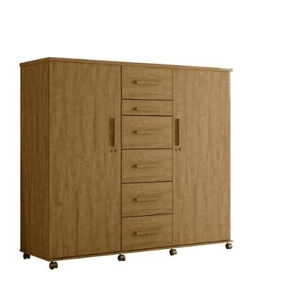 Guarda Roupa Casal Tailandia 2 Portas 6 Gavetas Amêndoa Toque BP MDP Casah