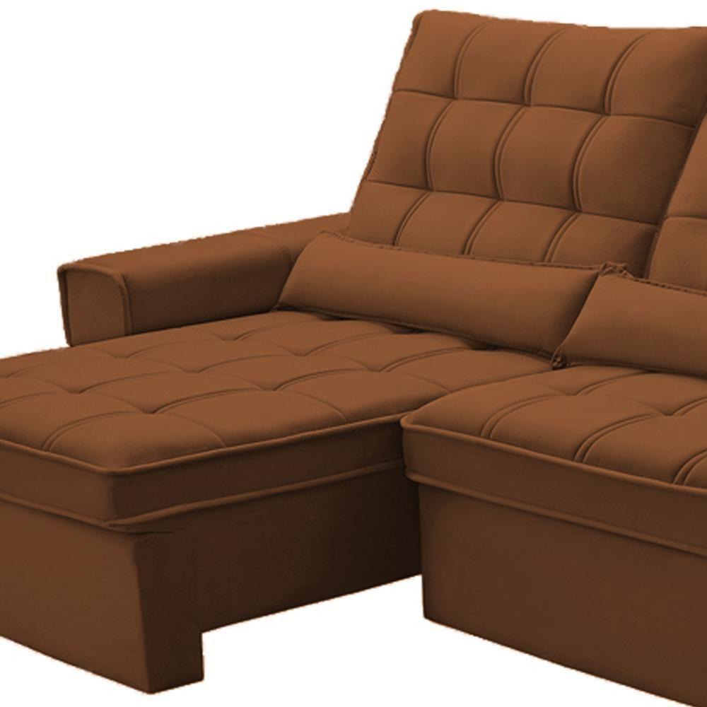 Sofá Retrátil Reclinável Para Sala 3 Lugares 250cm Nebrasca F04 Veludo Terracota - Lyam Decor - 2