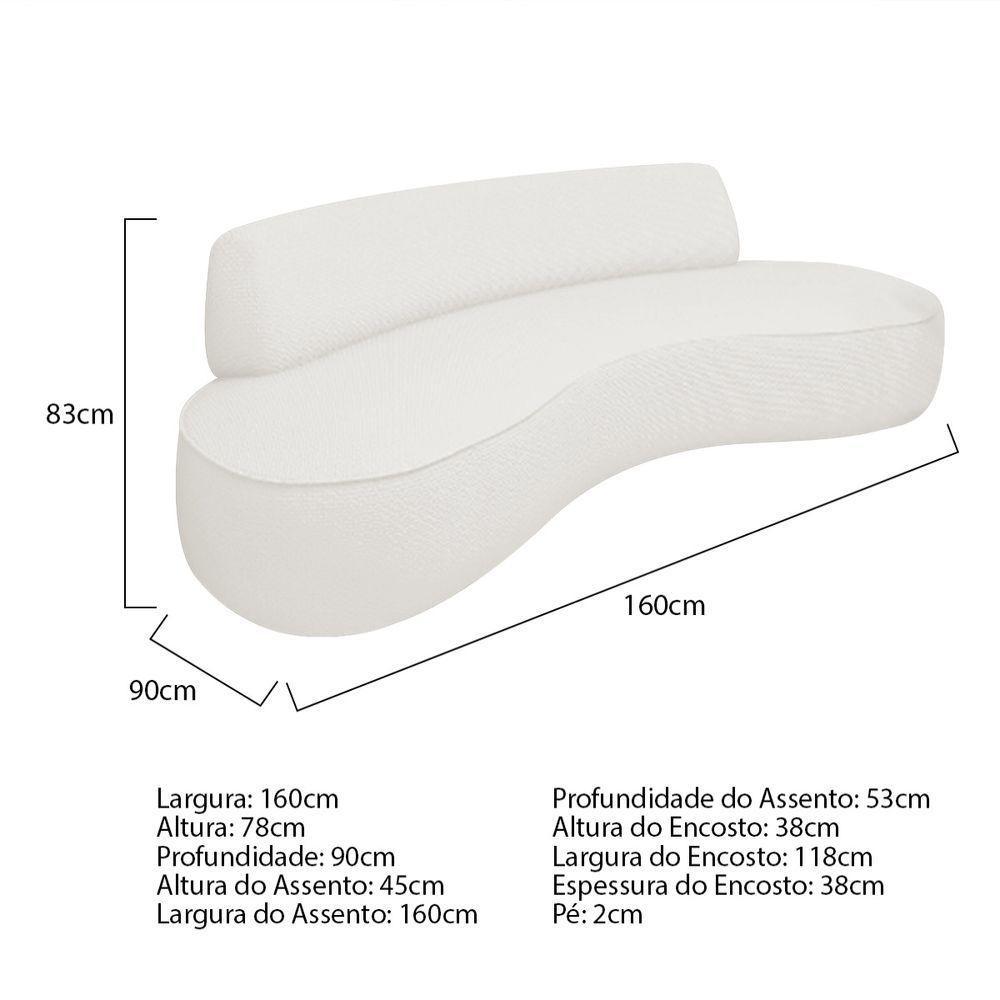 Sofá Curvo 3 Lugares Amsterdã 180cm Bouclé Branco - 5