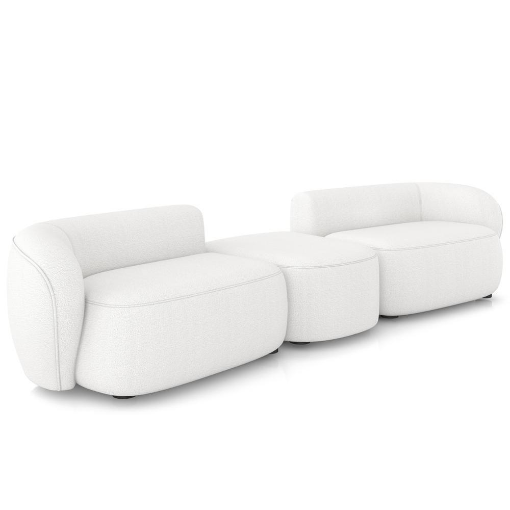 Sofá 3 Lugares Para Sala Living Orgânico Com Puff 302cm Luft P08 Bouclê Branco - Lyam Decor - 1