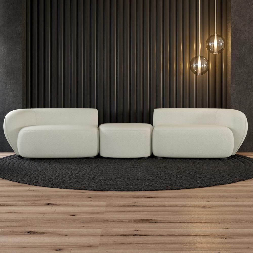 Sofá 3 Lugares Para Sala Living Orgânico Com Puff 302cm Luft P08 Bouclê Branco - Lyam Decor - 2