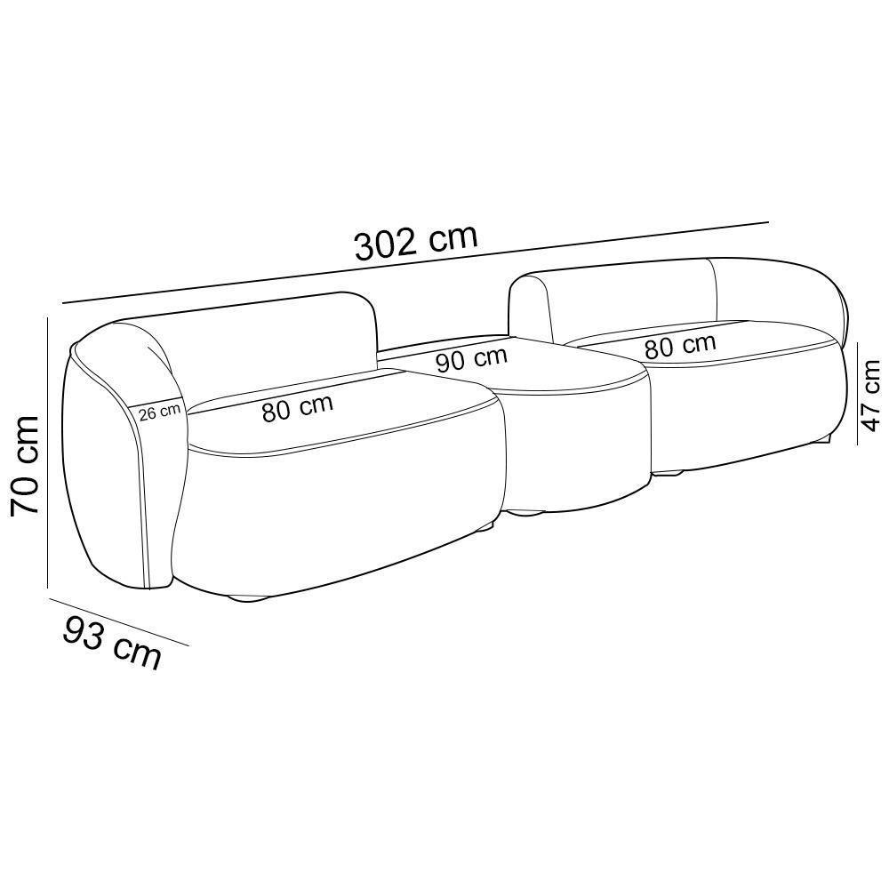 Sofá 3 Lugares Para Sala Living Orgânico Com Puff 302cm Luft P08 Bouclê Branco - Lyam Decor - 5