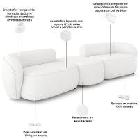 Sofá 3 Lugares Para Sala Living Orgânico Com Puff 302cm Luft P08 Bouclê Branco - Lyam Decor