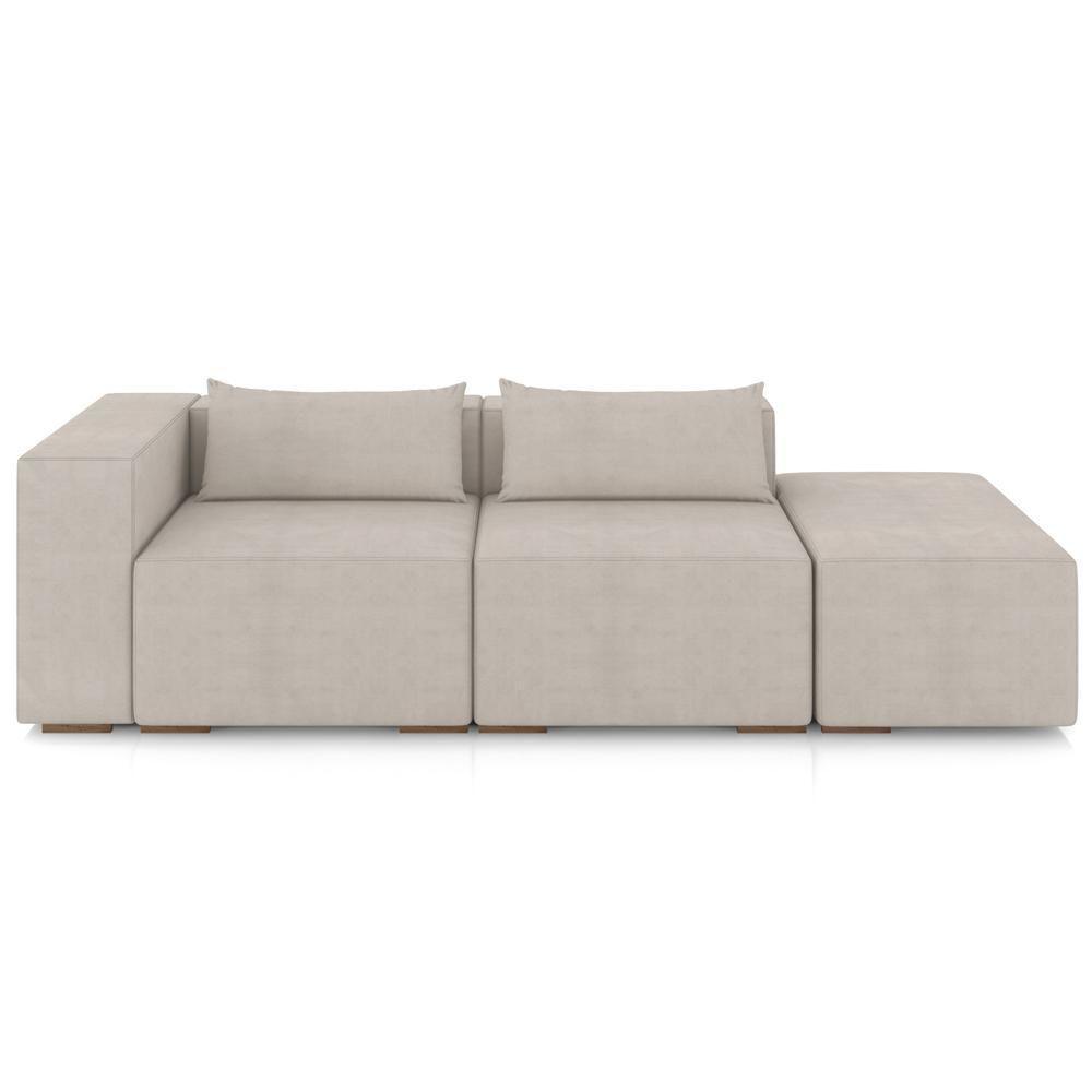 Sofá 3 Lugares Com Puff Para Sala Living 298cm Austin P08 Veludo Bege - Lyam Decor - 3