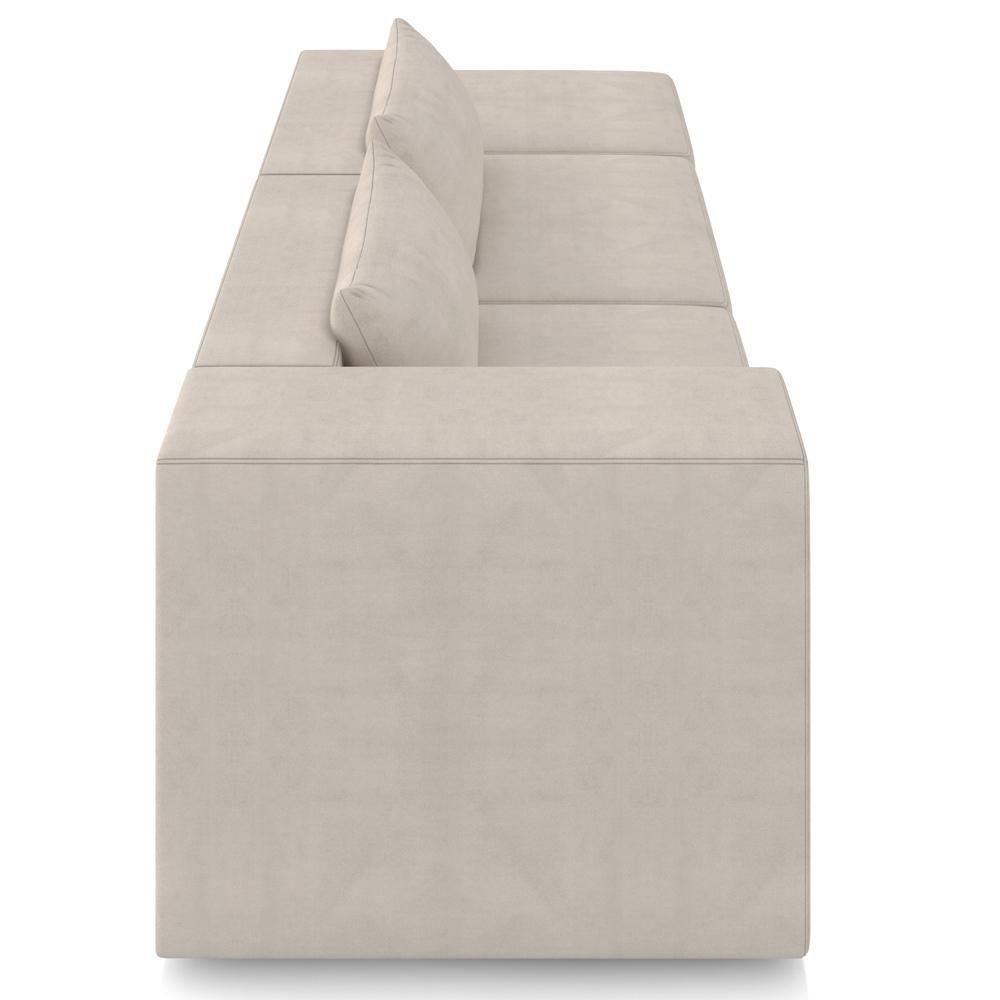 Sofá 3 Lugares Com Puff Para Sala Living 298cm Austin P08 Veludo Bege - Lyam Decor - 7