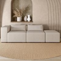 Sofá 3 Lugares Com Puff Para Sala Living 298cm Austin P08 Veludo Bege - Lyam Decor - 2