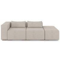 Sofá 3 Lugares Com Puff Para Sala Living 298cm Austin P08 Veludo Bege - Lyam Decor - 3