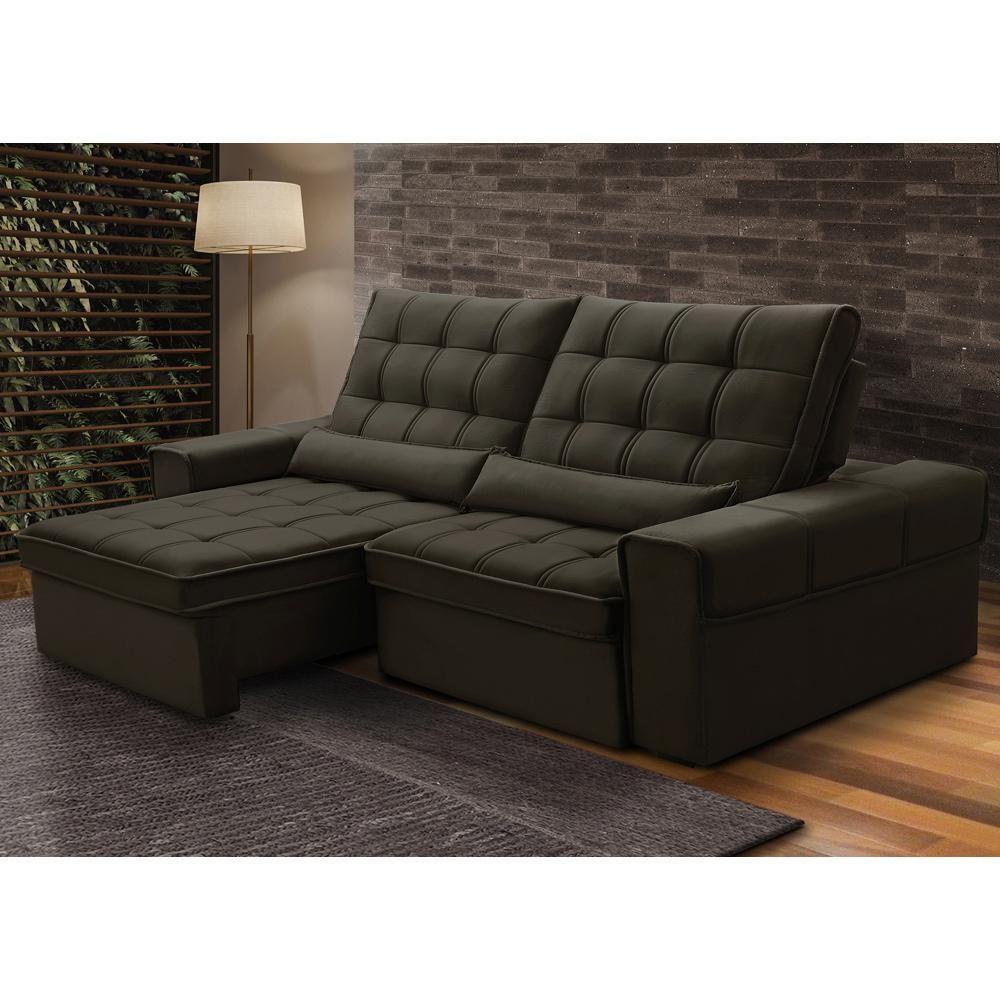 Sofá Retrátil Reclinável Para Sala 3 Lugares 230cm Nebrasca F04 Veludo Marrom Escuro - Lyam Decor - 2