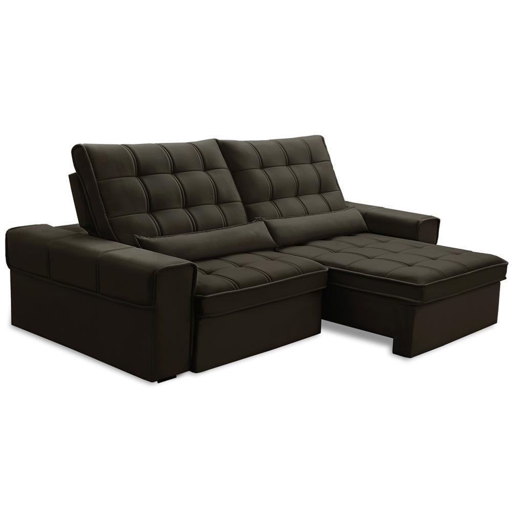 Sofá Retrátil Reclinável Para Sala 3 Lugares 230cm Nebrasca F04 Veludo Marrom Escuro - Lyam Decor - 5