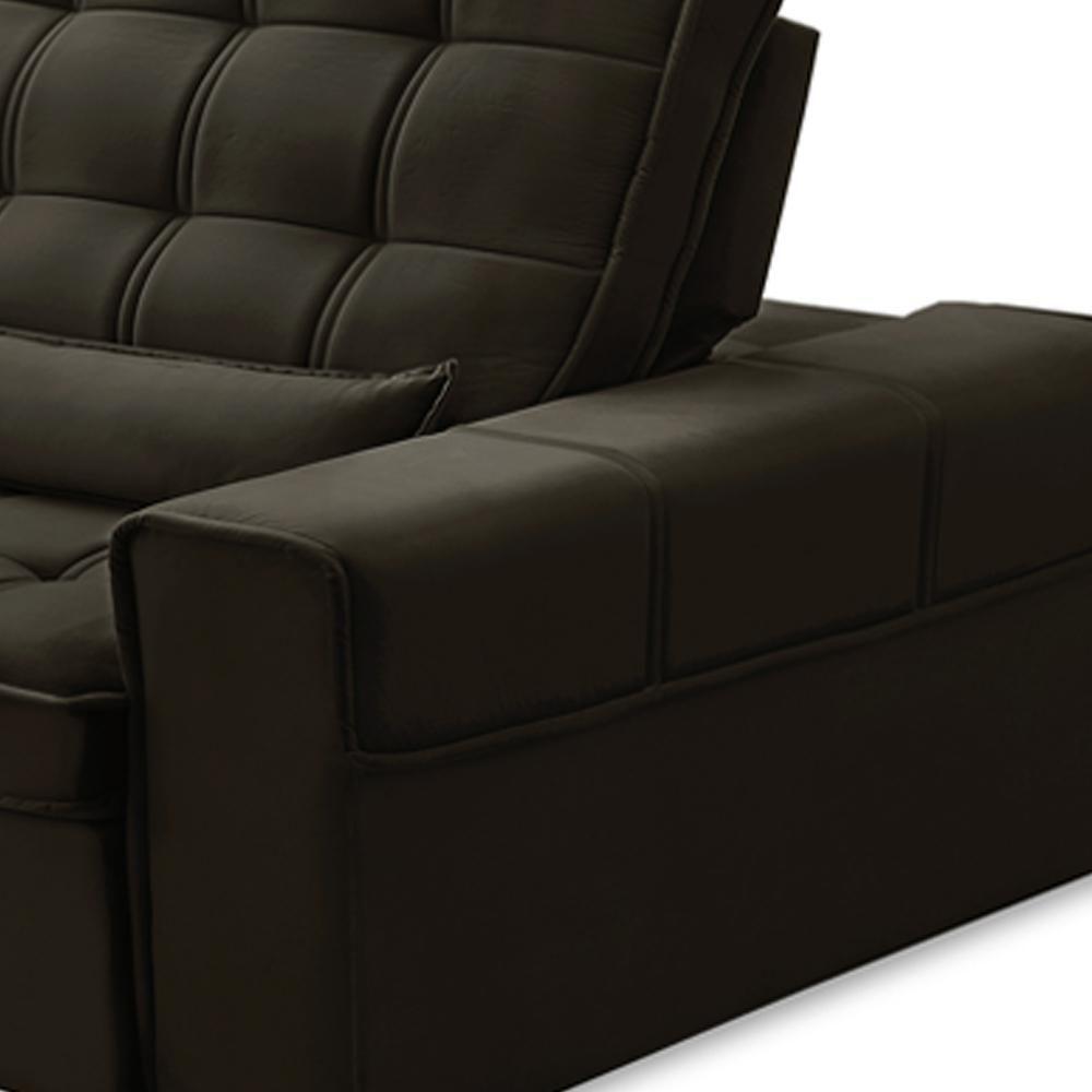 Sofá Retrátil Reclinável Para Sala 3 Lugares 230cm Nebrasca F04 Veludo Marrom Escuro - Lyam Decor - 6