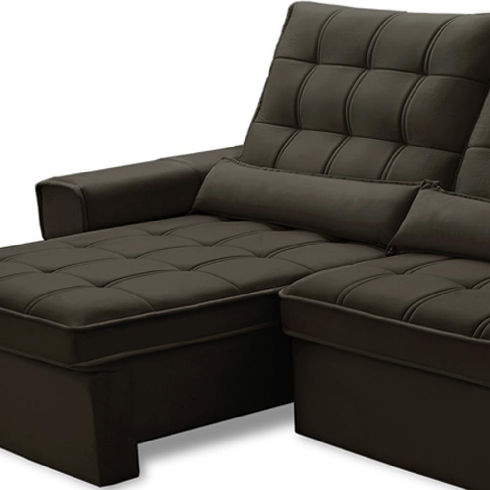 Sofá Retrátil Reclinável Para Sala 3 Lugares 230cm Nebrasca F04 Veludo Marrom Escuro - Lyam Decor - 7