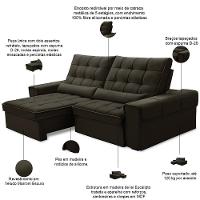 Sofá Retrátil Reclinável Para Sala 3 Lugares 230cm Nebrasca F04 Veludo Marrom Escuro - Lyam Decor - 3