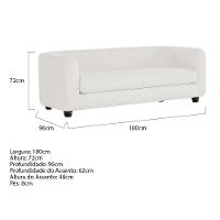 Sofá 3 Lugares Luxo Recepção Escritorio Sala Veneza 180cm Bouclé - Doce Sonho Móveis Branco - 10