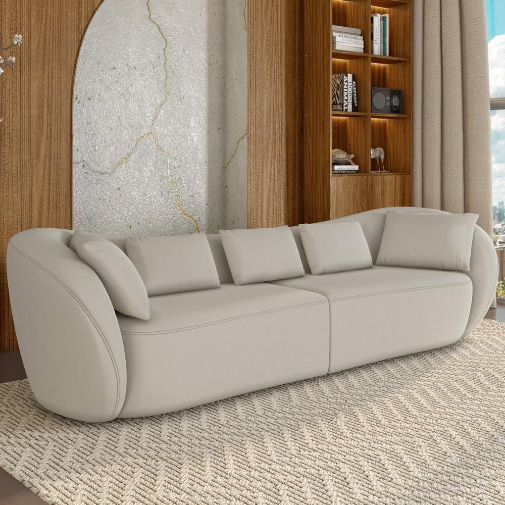 Sofá 3 Lugares Para Sala Living Orgânico 212cm Eça P08 Veludo Bege - Lyam Decor - 5