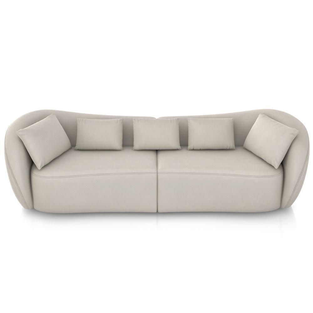 Sofá 3 Lugares Para Sala Living Orgânico 212cm Eça P08 Veludo Bege - Lyam Decor - 6