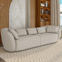 Sofá 3 Lugares Para Sala Living Orgânico 212cm Eça P08 Veludo Bege - Lyam Decor - 5