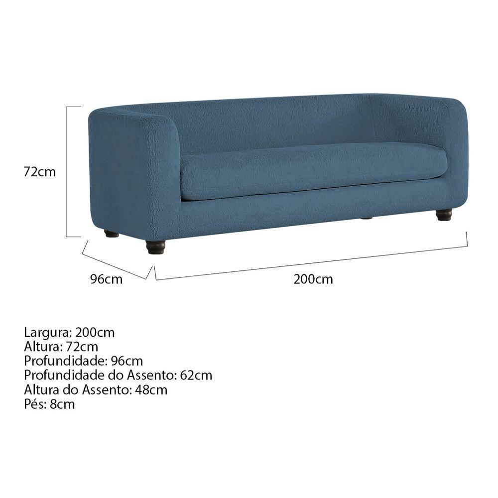 Sofá 3 Lugares Luxo Recepção Escritorio Sala Veneza 200cm Linho - Doce Sonho Móveis Azul Royal - 2