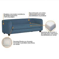 Sofá 3 Lugares Luxo Recepção Escritorio Sala Veneza 200cm Linho - Doce Sonho Móveis Azul Royal - 8