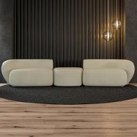 Sofá 3 Lugares Para Sala Living Orgânico Com Puff 302cm Luft P08 Veludo Bege - Lyam Decor - 2