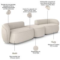 Sofá 3 Lugares Para Sala Living Orgânico Com Puff 302cm Luft P08 Veludo Bege - Lyam Decor