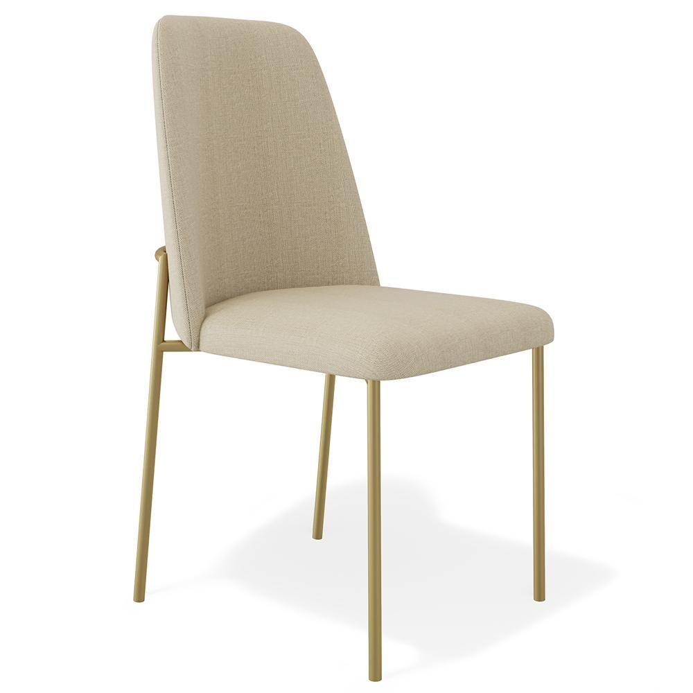 Cadeira Decorativa Estofada Para Sala De Jantar Dourada Bella L02 Linho Bege Escuro - Lyam Decor - 1