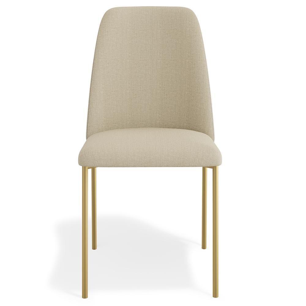 Cadeira Decorativa Estofada Para Sala De Jantar Dourada Bella L02 Linho Bege Escuro - Lyam Decor - 3