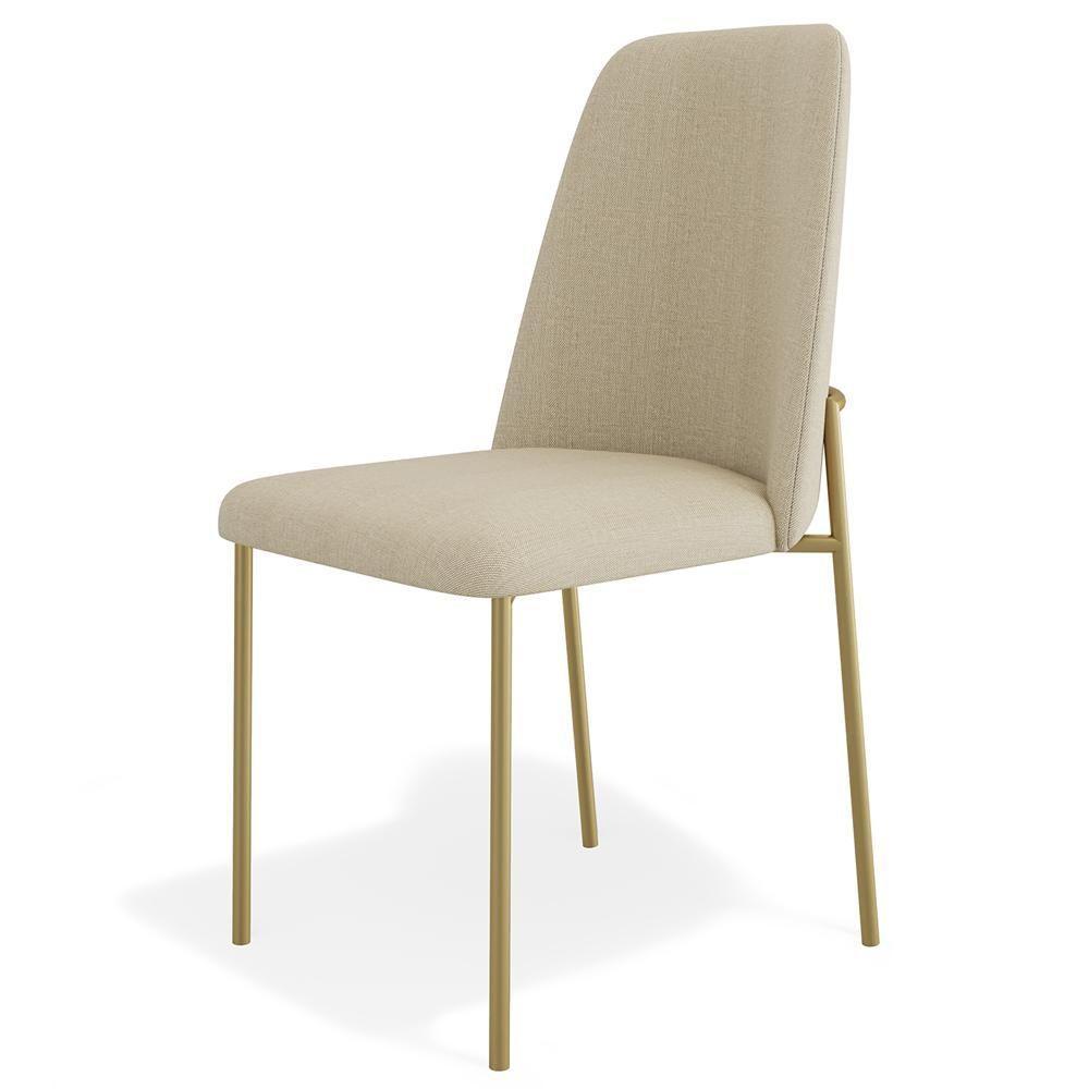 Cadeira Decorativa Estofada Para Sala De Jantar Dourada Bella L02 Linho Bege Escuro - Lyam Decor - 6