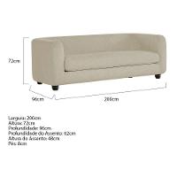 Sofá 3 Lugares Luxo Recepção Escritorio Sala Veneza 200cm Bouclé - Doce Sonho Móveis Bege - 3