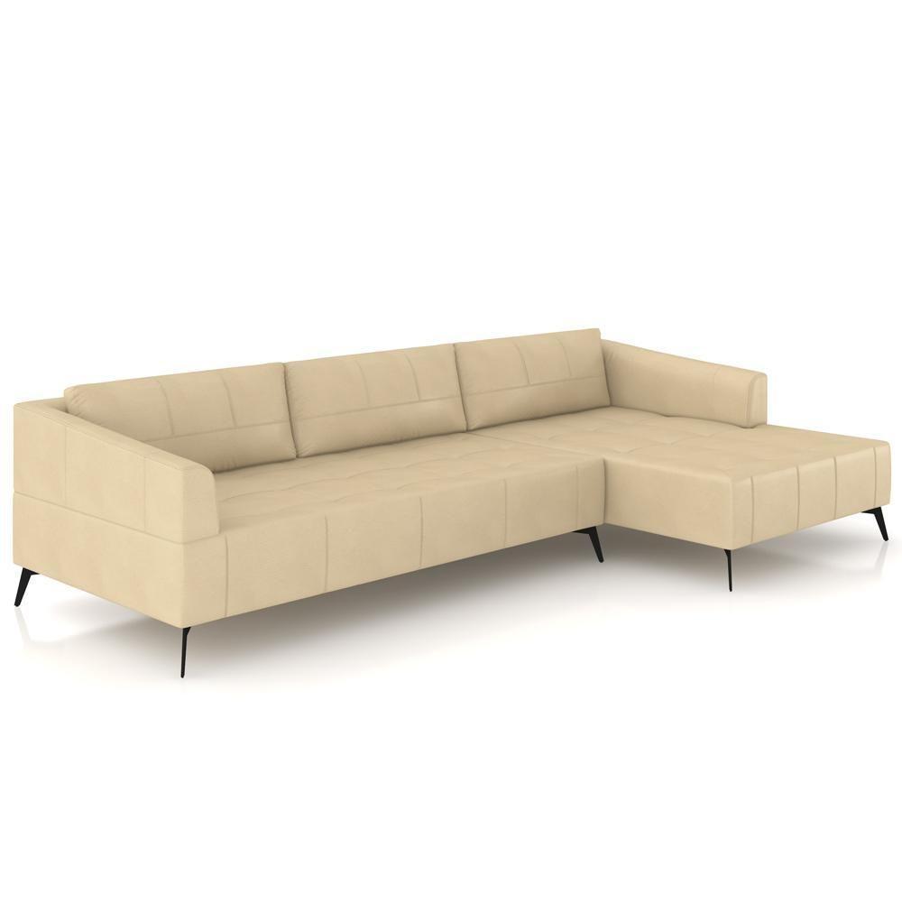Sofá 3 Lugares Com Chaise Para Sala Living 292cm Tolstoi P08 Couro Bege - Lyam Decor - 1