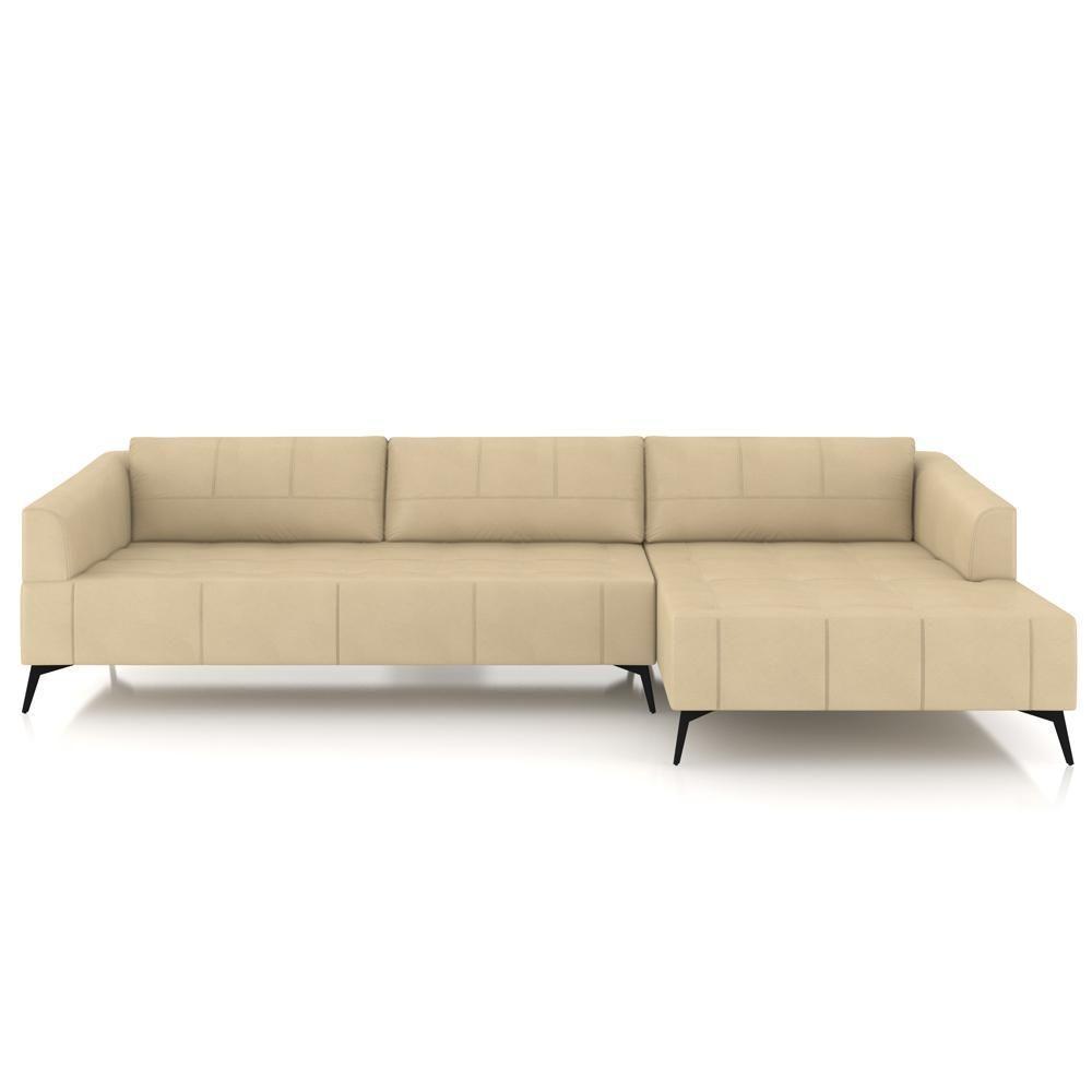 Sofá 3 Lugares Com Chaise Para Sala Living 292cm Tolstoi P08 Couro Bege - Lyam Decor - 6