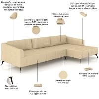 Sofá 3 Lugares Com Chaise Para Sala Living 292cm Tolstoi P08 Couro Bege - Lyam Decor